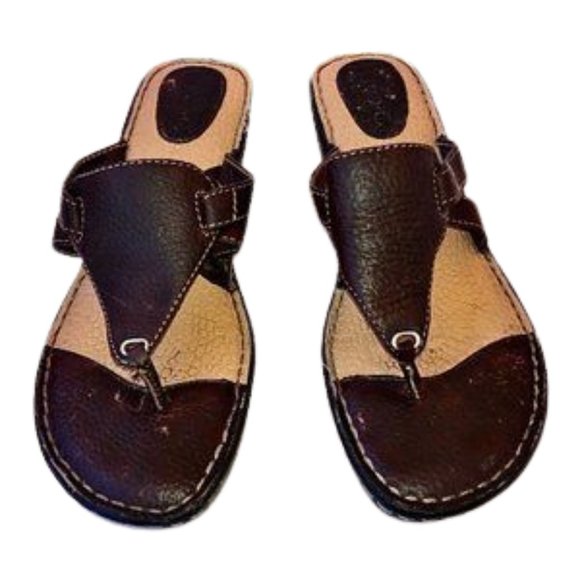 BOC Born Concept THONG Brown Leather Wedge Sandal - Picture 8 of 12